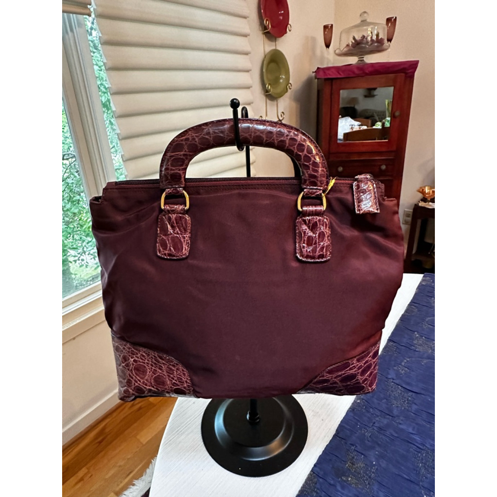 Prada Burgundy Medium Tote Bag w/Crocodile Embossed Leather - Picture 3 of 10